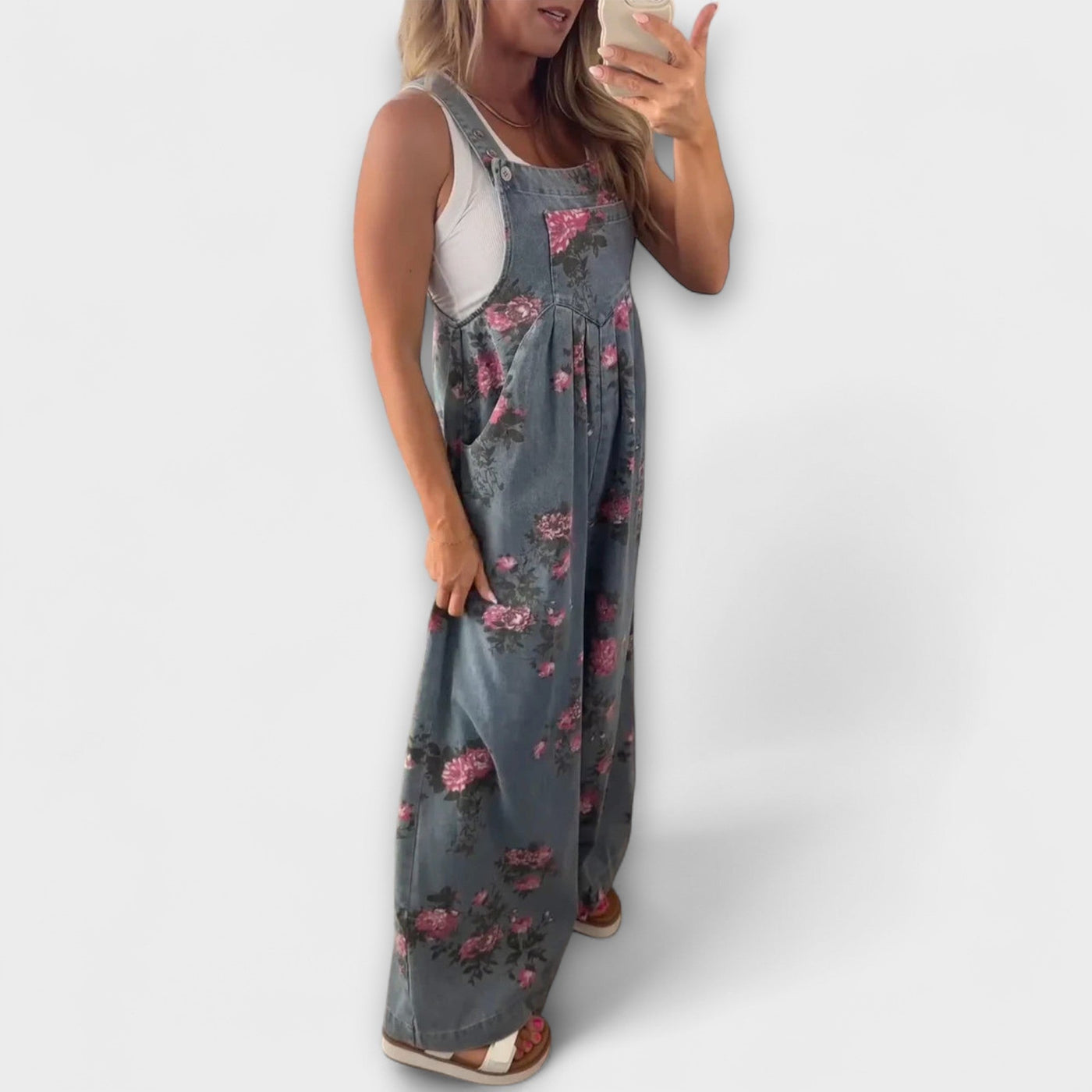 Bethany - Salopette Large en Jean Fleurie