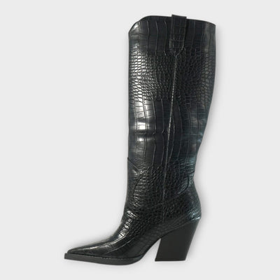 Bottes à Talon à Motif Crocodile