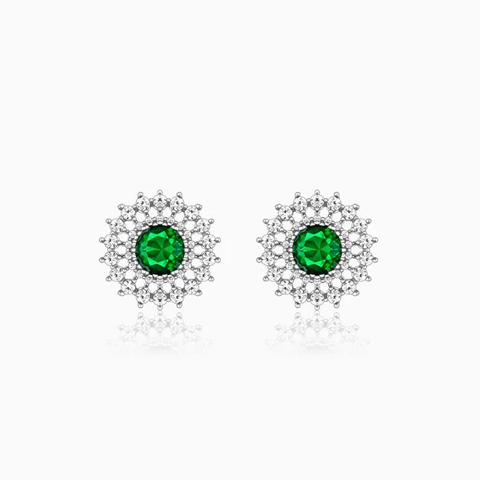 Silver Zircon Emerald Sunshine Studs