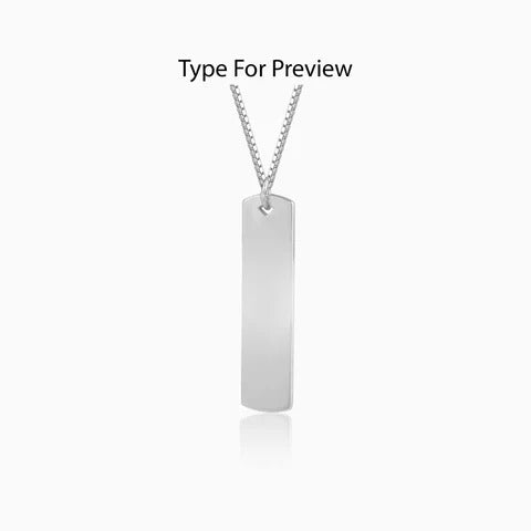 Silver Personalised Vertical Bar Name Pendant with Box Chain For Him