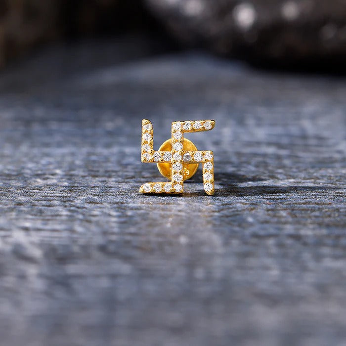 Golden Swastik Shine Stud For Him
