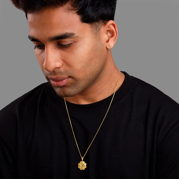 Golden Unique Om Pendant With Box Chain