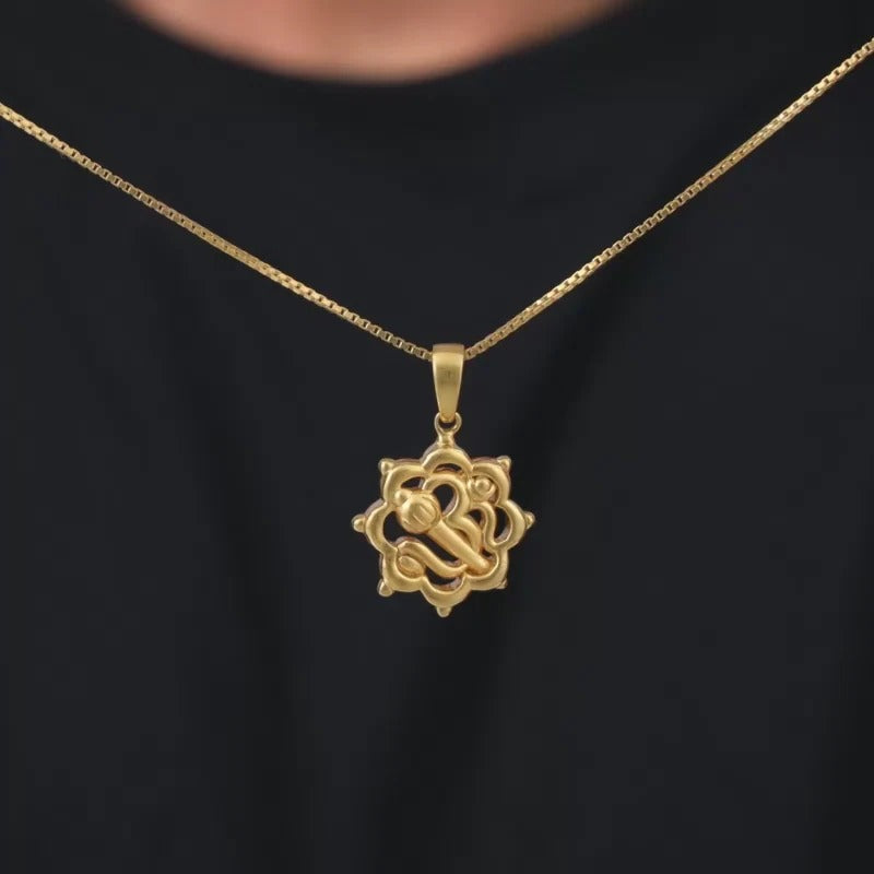 Golden Hanuman Gada Pendant With Box Chain