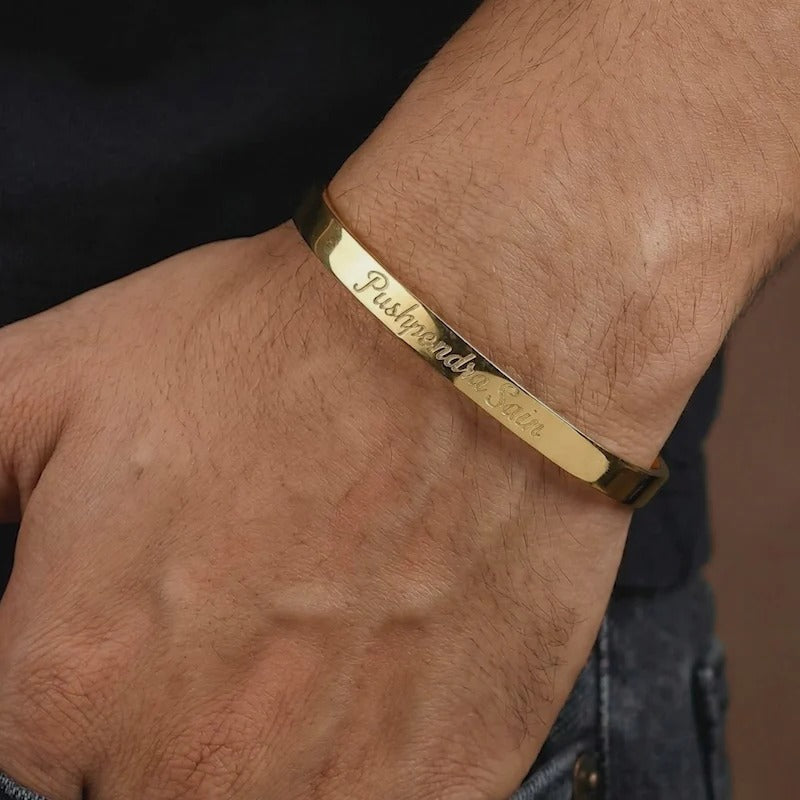 Golden Personalised Classic Kada For Him