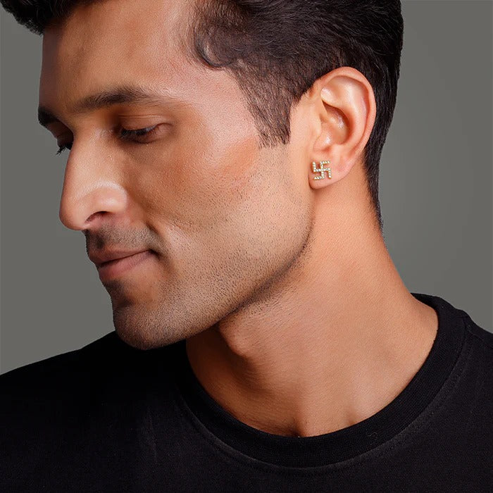 Golden Swastik Shine Stud For Him