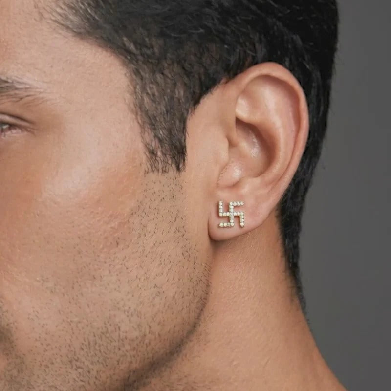 Golden Swastik Shine Stud For Him