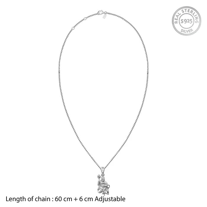 Silver Anjaneya Pendant With Box Chain For Him